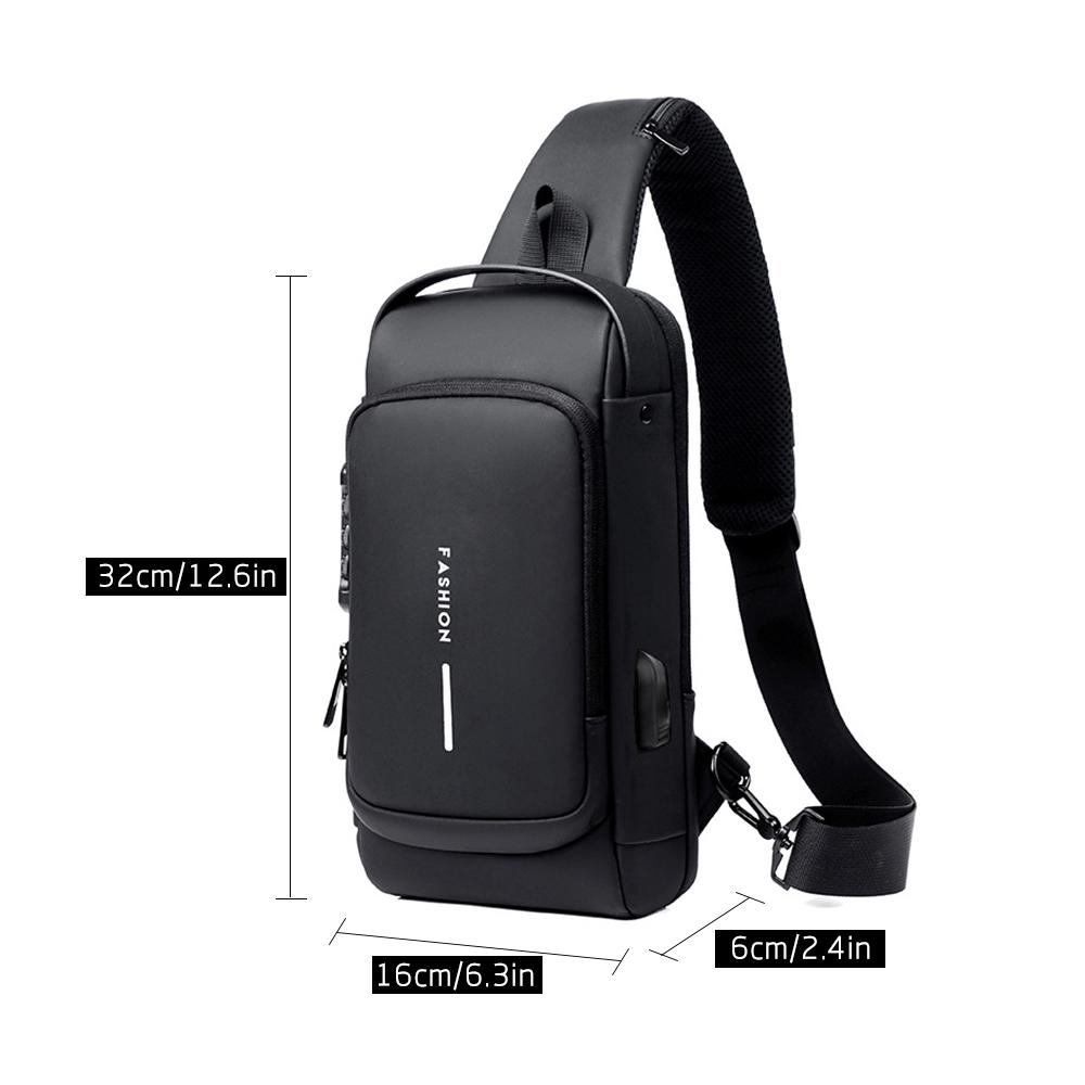 Men Sling Bag Pack with Lock Waterproof Antitheft Chest Bag with USB Charging Port Shoulder Bag