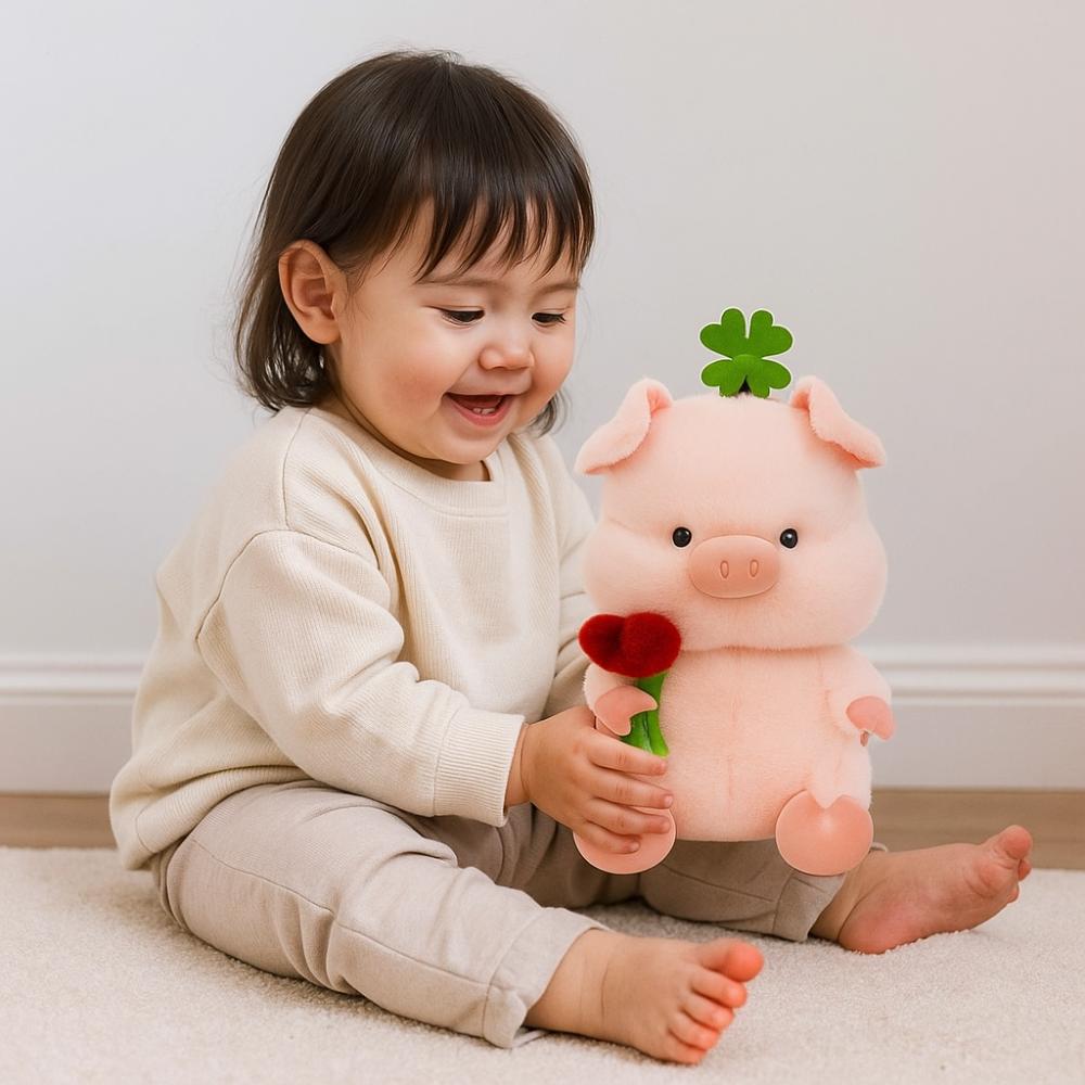 Пушистая мягкая игрушка-плюшевая свинка, набитая ПП-хлопком, плюшевые куклы-свинки, свинка с цветком, плюшевая кукла, домашний декор