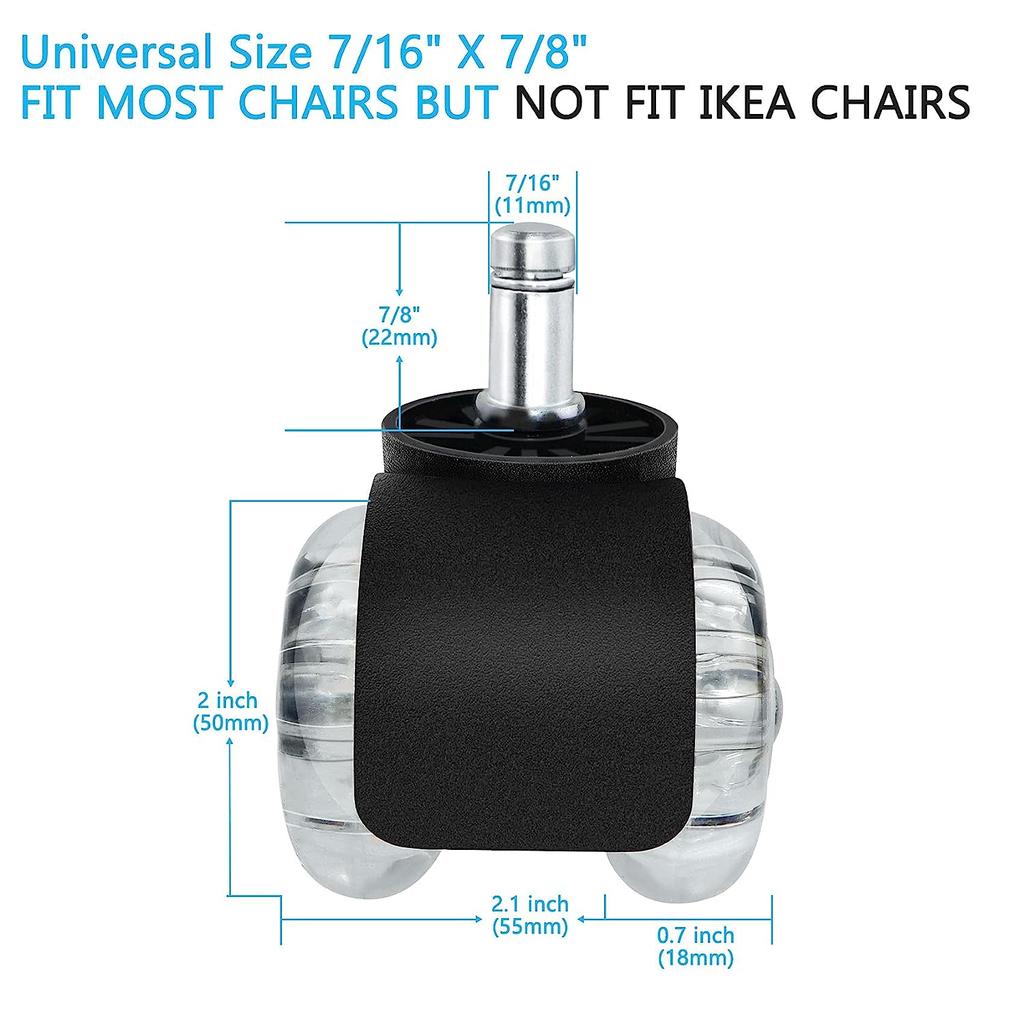 Колесики для офисного стула, набор из 5 двойных роликов диаметром 2 дюйма, сменное колесо для компьютерного стула с двумя шарикоподшипниками, сверхпрочные резиновые ролики