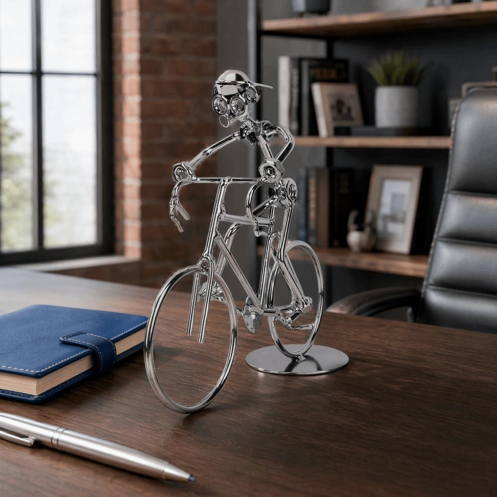 Art Sculpture Bicycle Rider Model Metal Construction Desktop Bicycle Decor For Home Office