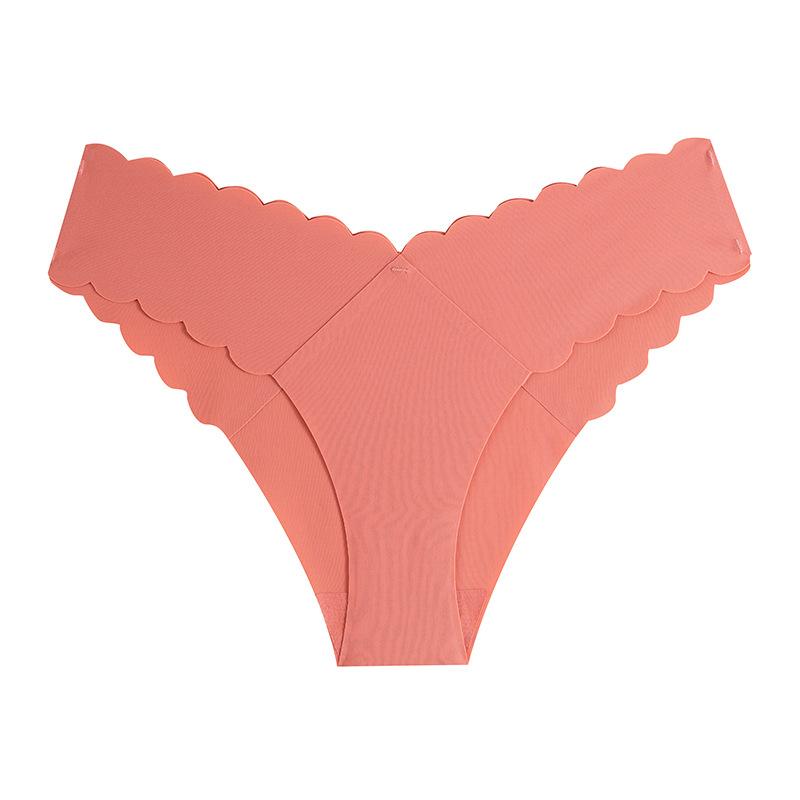 Женские трусы с волнистым краем V-образной формы, бесшовные трусики из ледяного шелка, женские трусы с низкой талией и хлопковым промежностным швом