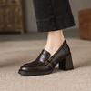 Cowhide Double Button Loafers with Thick Heels and Soles
