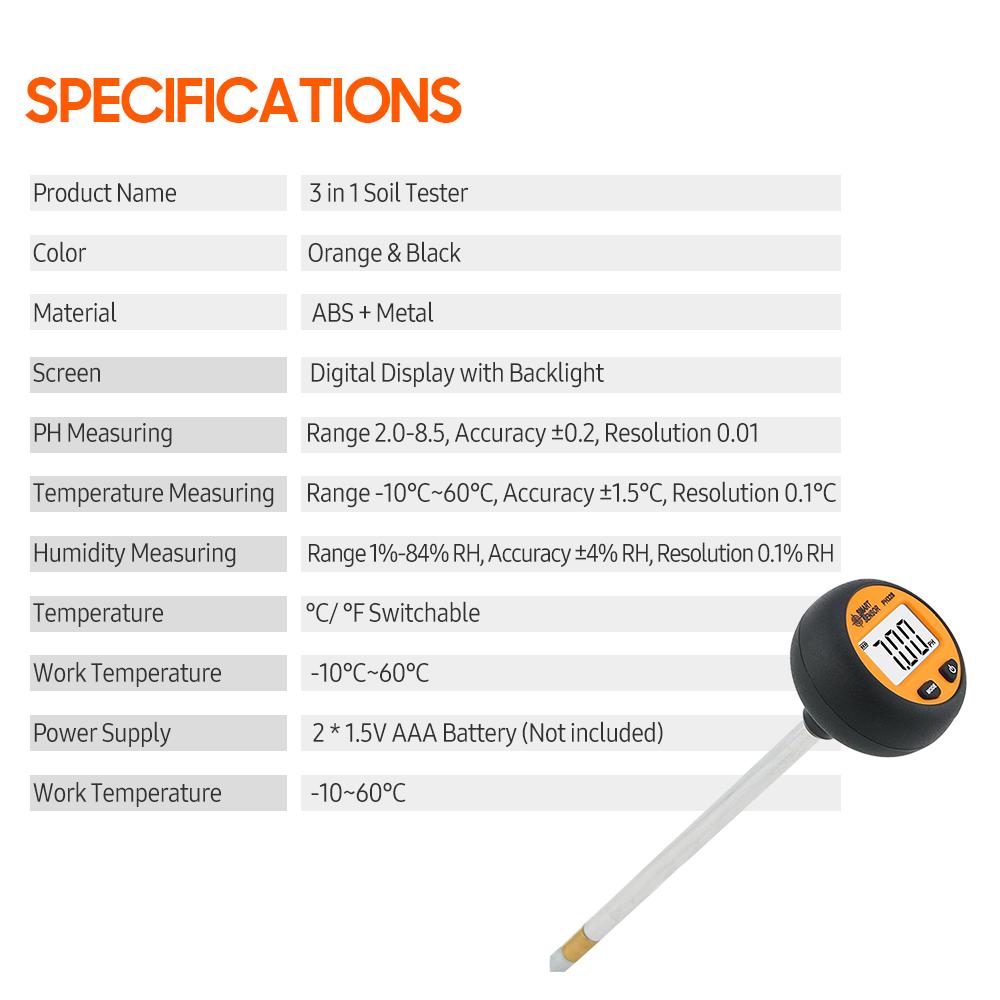 SMART SENSOR PH328 Тестер почвы с цифровой подсветкой 3 в 1 Многофункциональный pH/влажности/температуры