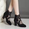 Fashion Women High Heels Lace Flower Ankle Strap Hollow Out Sandals Round Toe Zip Pumps Zapatos De Mujer