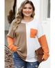 Chestnut Plus Size Color Block Textured Patchwork Top with Pocket