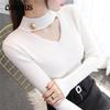 Hollow Hanging Neck V-neck Long-sleeved Autumn and Winter Sweater Women's Slim Knitted Bottoming Shirt Tops