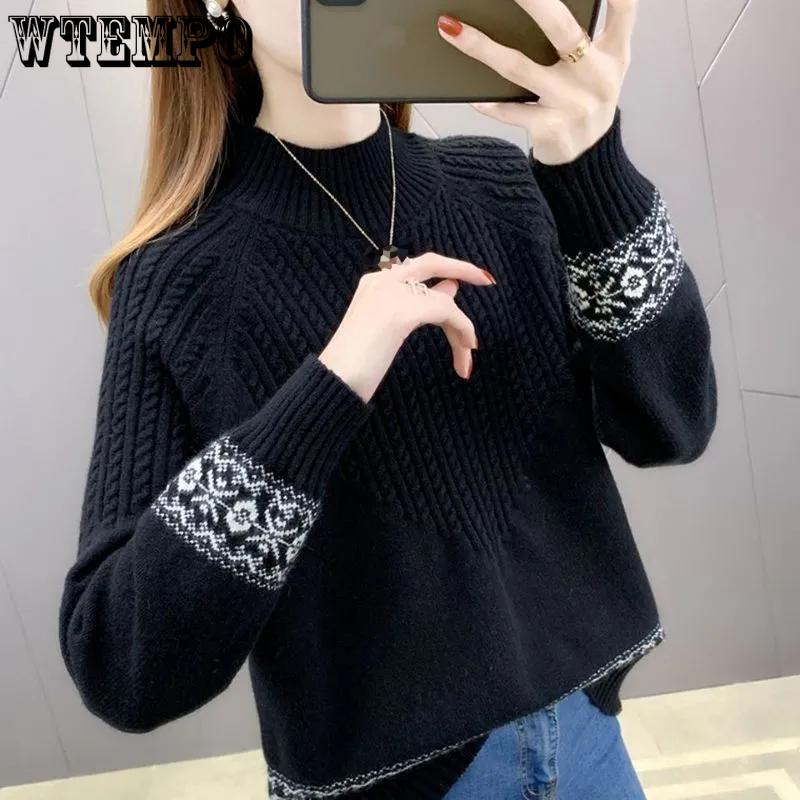 WTEMPO Female Solid Color Casual Loose Bottoming Knitted Pullovers Women's Autumn Winter Large Size Long Sleeve Sweaters