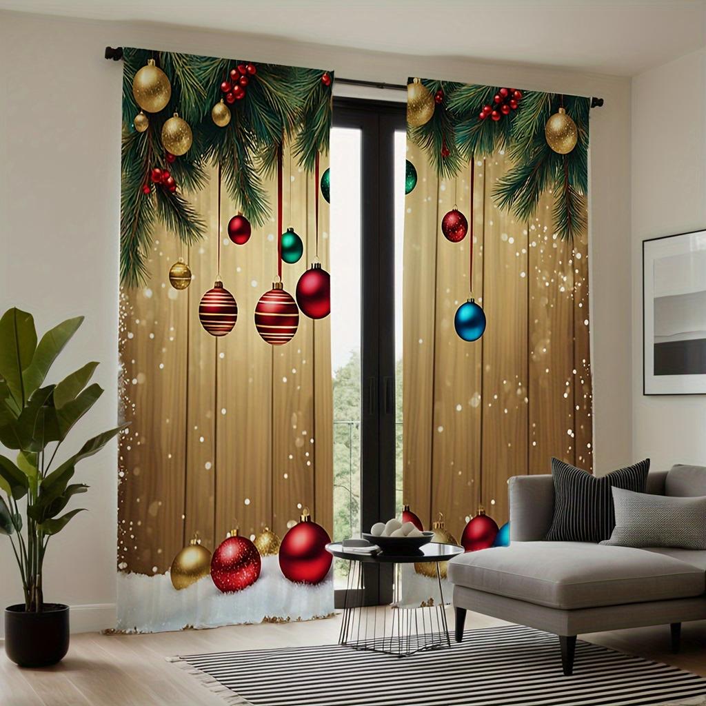 2 шт. Рождественская серия воздушных шаров с белым фоновым изображением занавеска для кабинета, кухни, гостиной, комнаты в общежитии, карман для штанги, верхнее окно