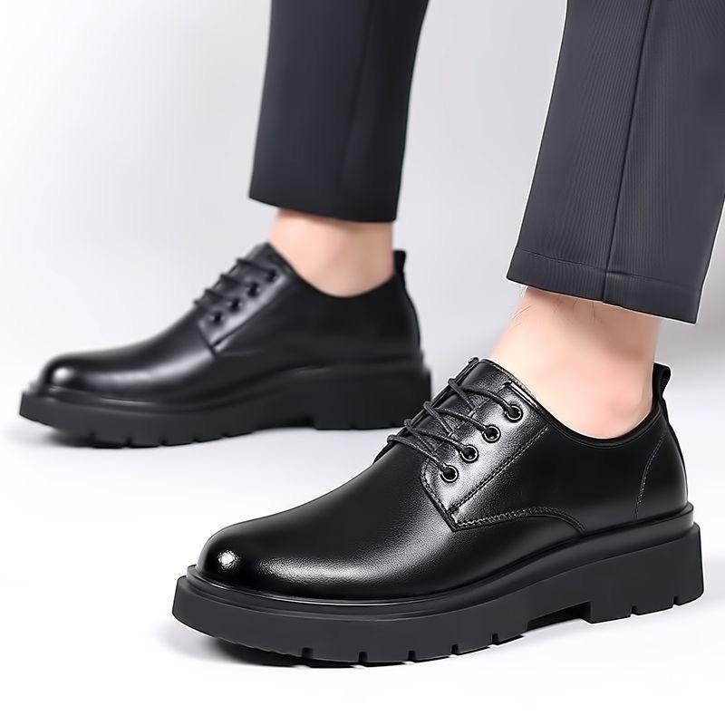 Autumn and Winter Men's Shoes Leather Thick-soled Soft-soled Non-slip and Wear-resistant Waterproof Soft Leather Surface All Black Work Leather Shoes