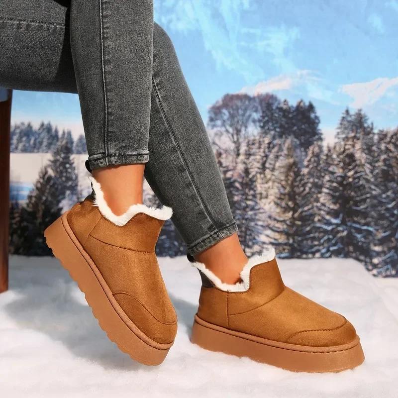 Зимние меховые женские зимние сапоги Низкие теплые меховые ботинки Мужские и женские зимние короткие сапоги Супер мини верхняя одежда Нескользящая