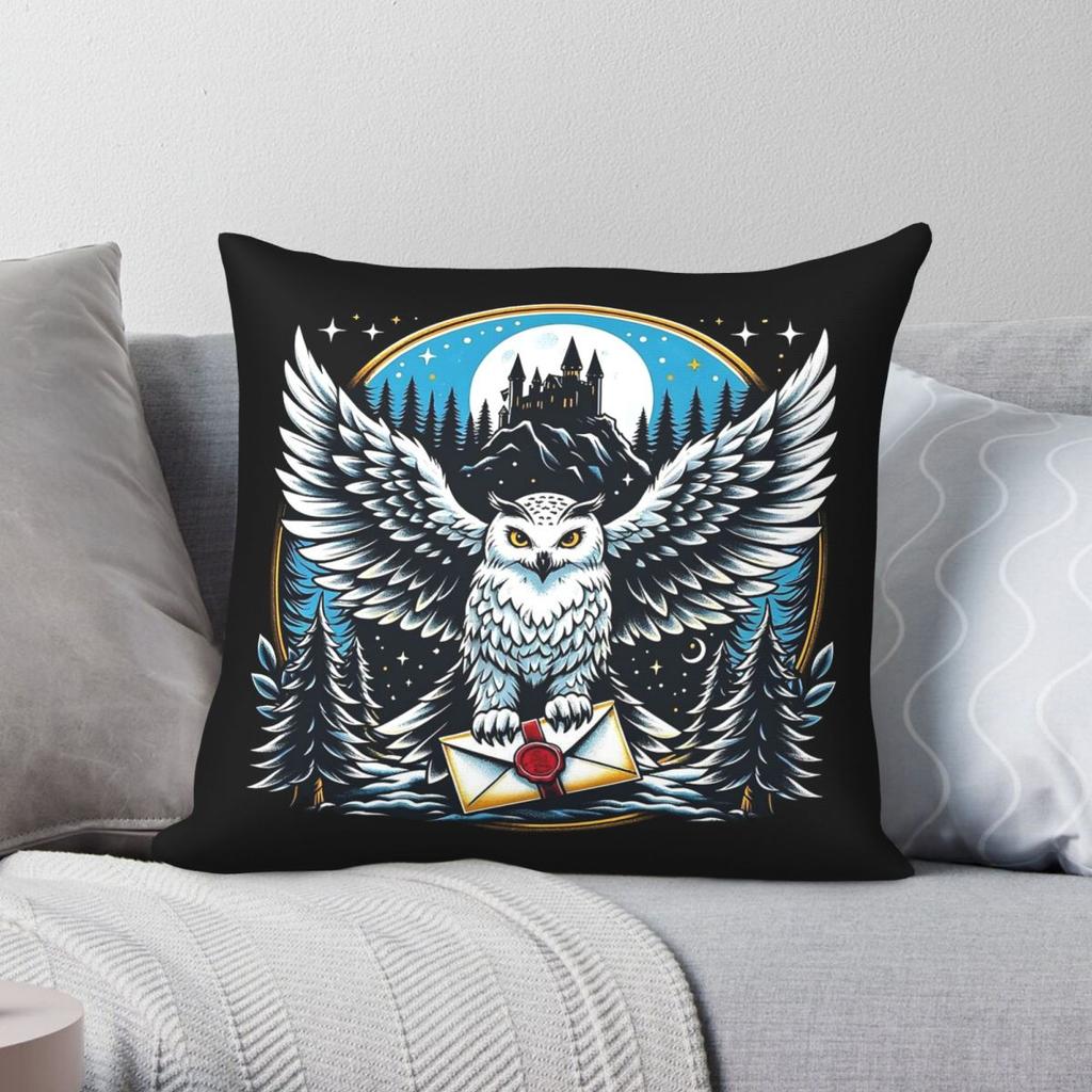 Snowy Owl Messenger Mystical Night Pillowcase Polyester Linen Velvet Pattern Decorative Throw Pillow Sofa Seater Cover x