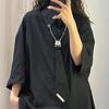 Женская рубашка с короткими рукавами в уличном стиле, мешковатый кардиган в стиле ретро, ​​черная винтажная одежда в стиле Харадзюку, большие размеры