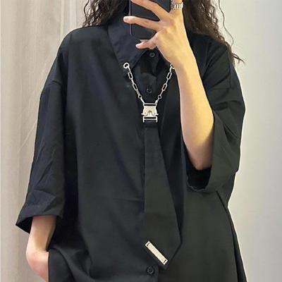 Женская рубашка с короткими рукавами в уличном стиле, мешковатый кардиган в стиле ретро, ​​черная винтажная одежда в стиле Харадзюку, большие размеры