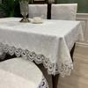 Table Cloth White Luxury Embroidery Beautiful Lace Satin Tablecloth Diningtable Cover Hollow Out Round Table Flag Towels