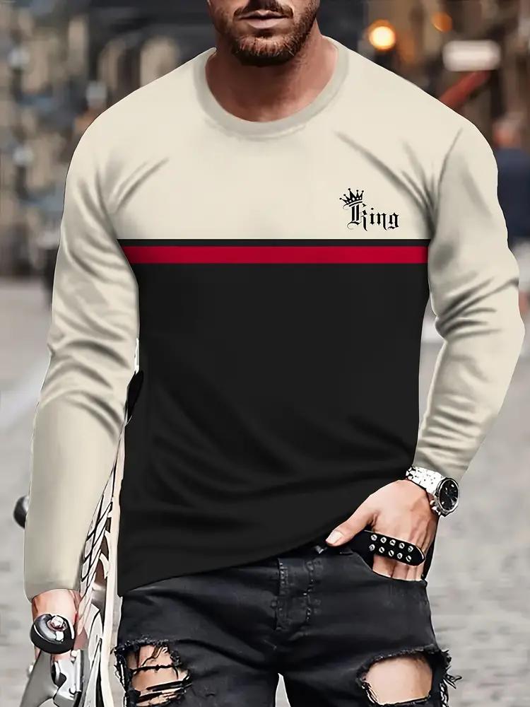 Яркая футболка с круглым вырезом и длинными рукавами, мягкая, дышащая и удобная, с цветным рисунком и принтом букв