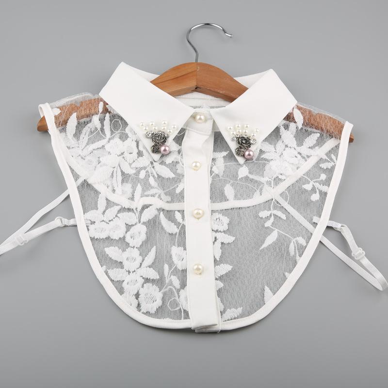 New Fake Collars Woman Vintage Half Shirt False Collar Woman Embroidery Detachable Lapel Collar Faux Col Accessories