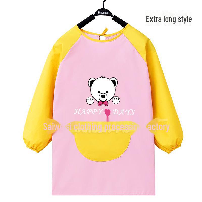 Kid's Waterproof Long-sleeved Reversible Painting Smock with Kindergarten Print - Protecting Clothes for Messy Activities.