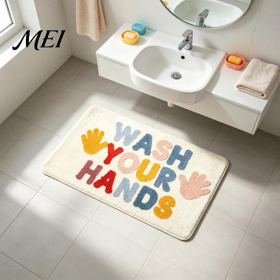 Decorative Bedroom Floor Mat Modern Bath Mat, Absorbent Non-Slip Bathroom Rug, Fun English Letters, Soft Plush Carpet Machine Washable Cozy