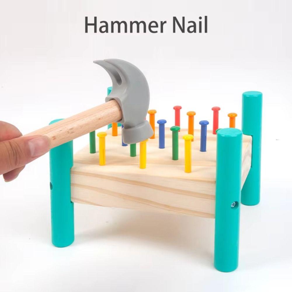 Wood Knock Nails Tool Toy Montessori Baby Hammer Hit Wooden Toys  Hand-eye Coordination