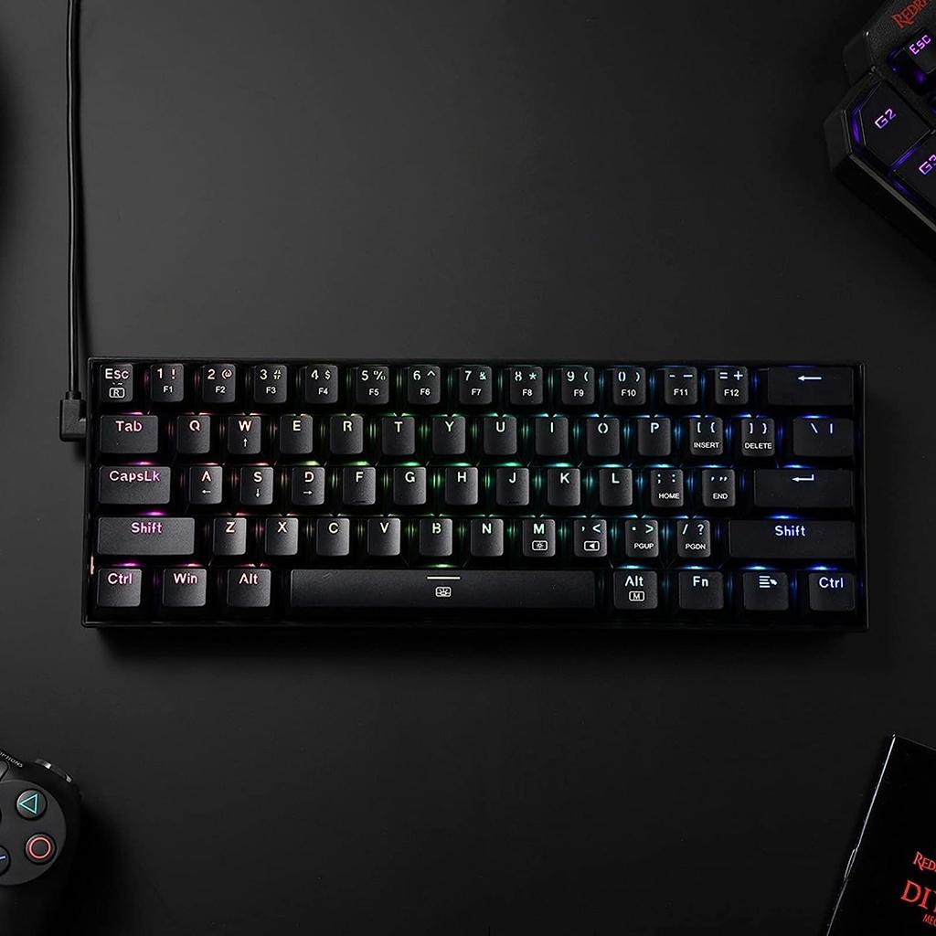 Redragon K630 Dragonborn 60% Проводная RGB Игровая Клавиатура, Компактная Механическая Клавиатура на 61 клавишу с Тактильными Коричневыми Переключателями и Поддержкой Профессионального Драйвера, Черная