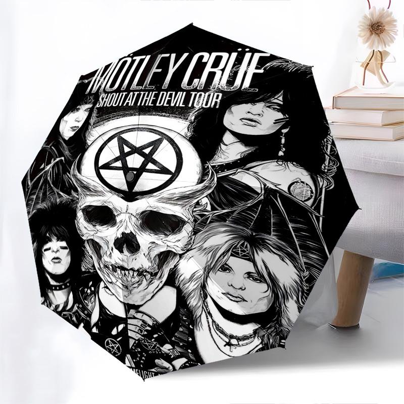 Motley Crue,Heavy Metal Automatic Folding umbrella Compact 8 rib Design,Unique Style,Suitable for Everyday Outdoor Use,Perfect Gift fo