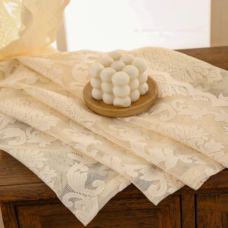 French Vintage Beige Floral Sheer Curtain Light Luxury Lace Home Living Room Balcony Partition Window