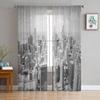Chicago City Skyline Silhouette Landscape Sheer Curtains for Living Room Decoration Window Curtains Kitchen Tulle Voile Curtains