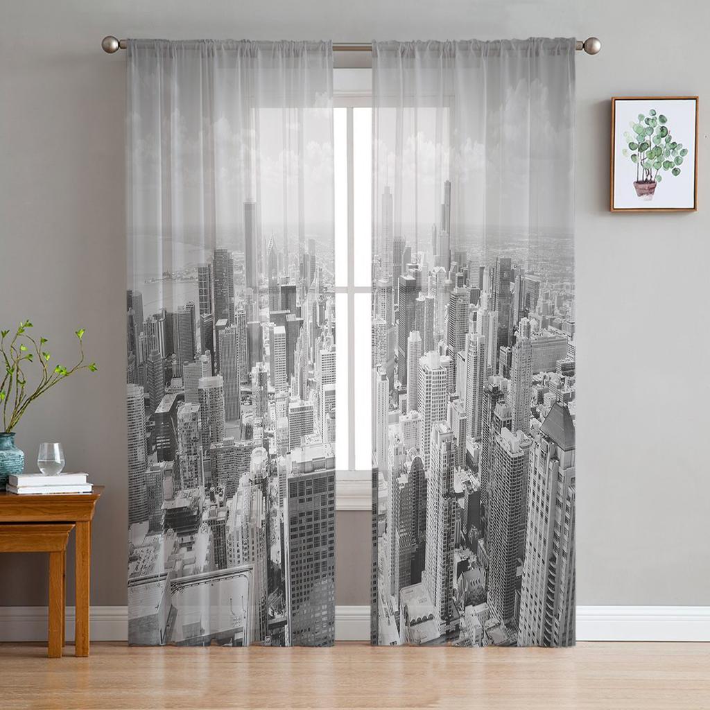 City Night Lights Sheer Curtains Living Room Window Tulle Curtains For Bedroom Kitchen Home Decoration Voile Drapes