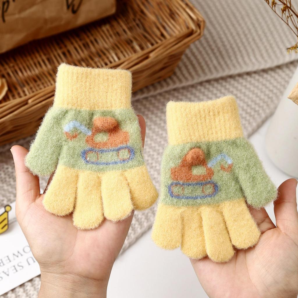 Детские зимние перчатки в корейском стиле с милым медведем - Теплые, Защищающие от холода, Пятипалые для мальчиков и девочек