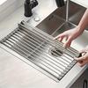 1pc, Roll Up Dish Drying Rack, Over The Sink Stainless Steel Multifunctional Dish Drain Rack, Portable Stainless Steel Rolling Rack