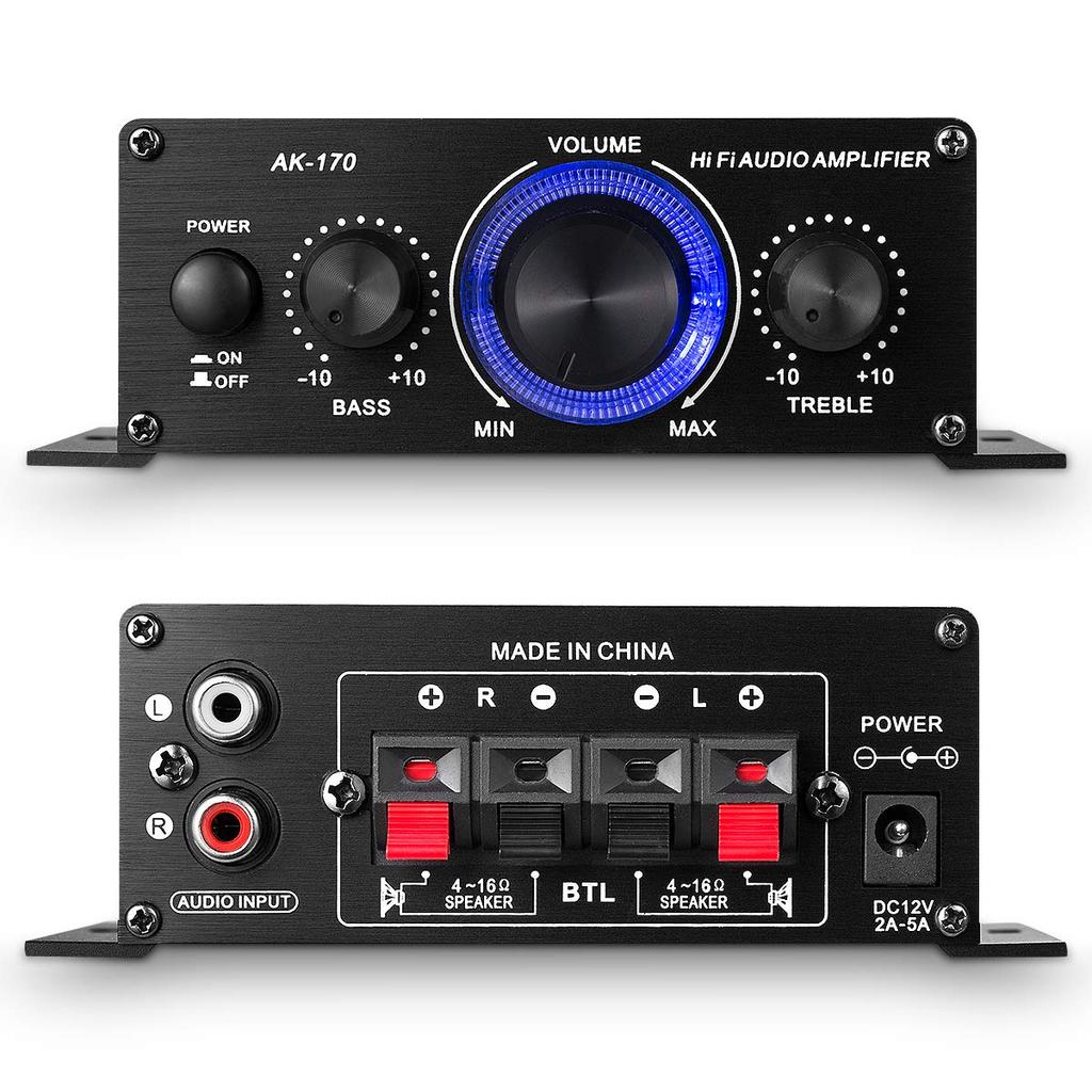 AK-170 Мотоциклетный стерео цифровой усилитель мощности, Компактный цифровой усилитель 12 В с адаптером питания 12 В/5 А