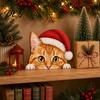 Деревянная поделка Животное, Милый Кот-Сидящий на Полке, Фигурка Кота с Рождественской Шапкой, Заглядывающая на Стол, Забавная Настольная Фигурка-Украшение, Подарок для Влюбленных на Праздник