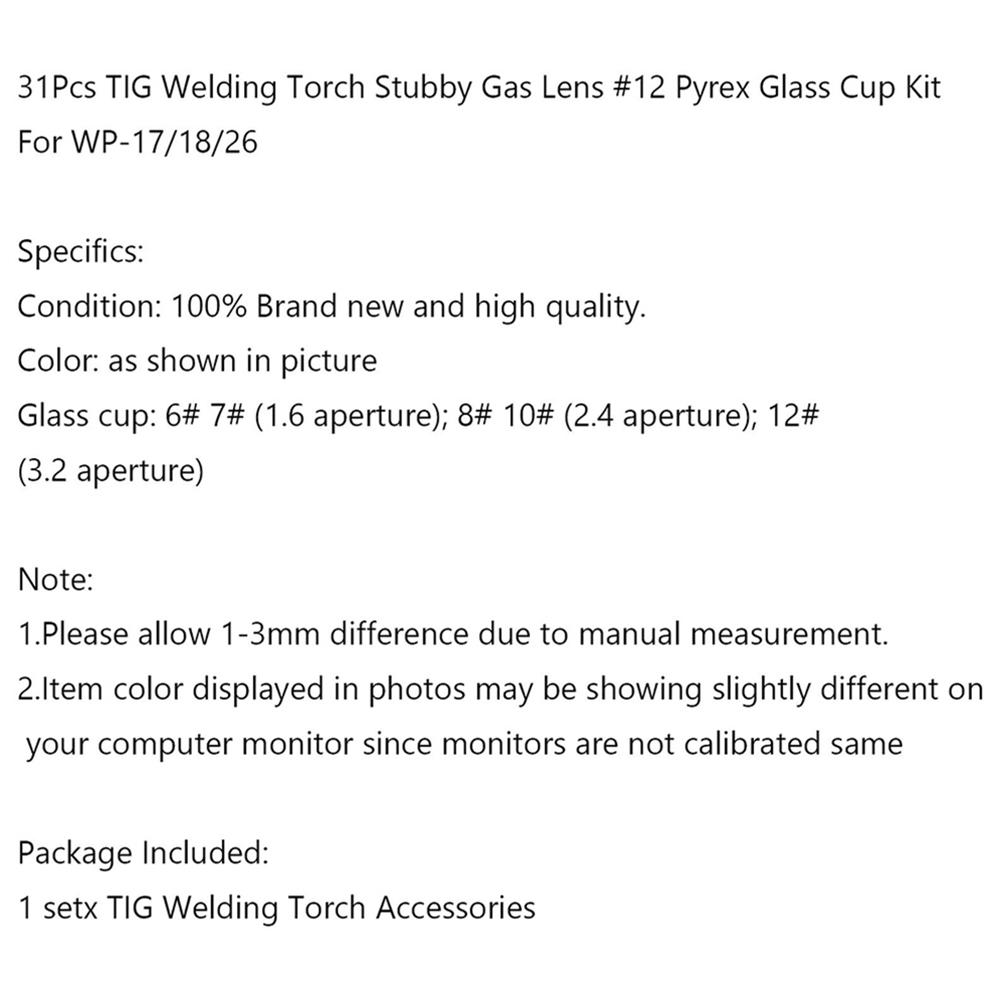 31 шт. в упаковке сварочный пистолет TIG с короткой газовой линзой № 12 WP-18 WP-26 прочный