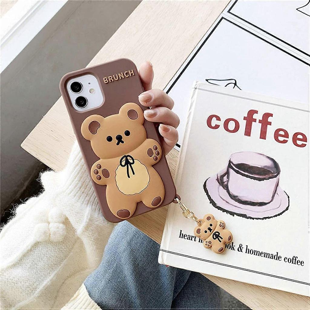 Phone Case, 3D Cute Bowknot Bear Design Soft Silicone Shockproof Bumper All-Round Protective Phone Cover Compatible for iPhone 11 (Brown)