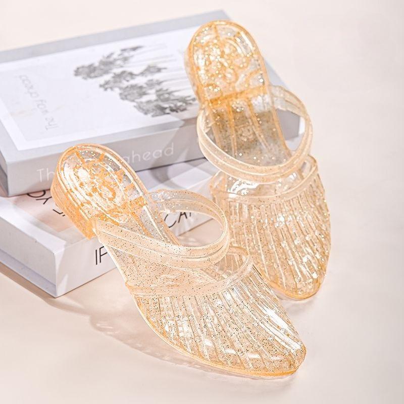 Туфли Низкий Каблук Желейные Слайды на Пляж Женские Мюли Тапочки и Женские Сандалии Предлагают Хлопушки Vip Стильные Уникальные Оптом Ева