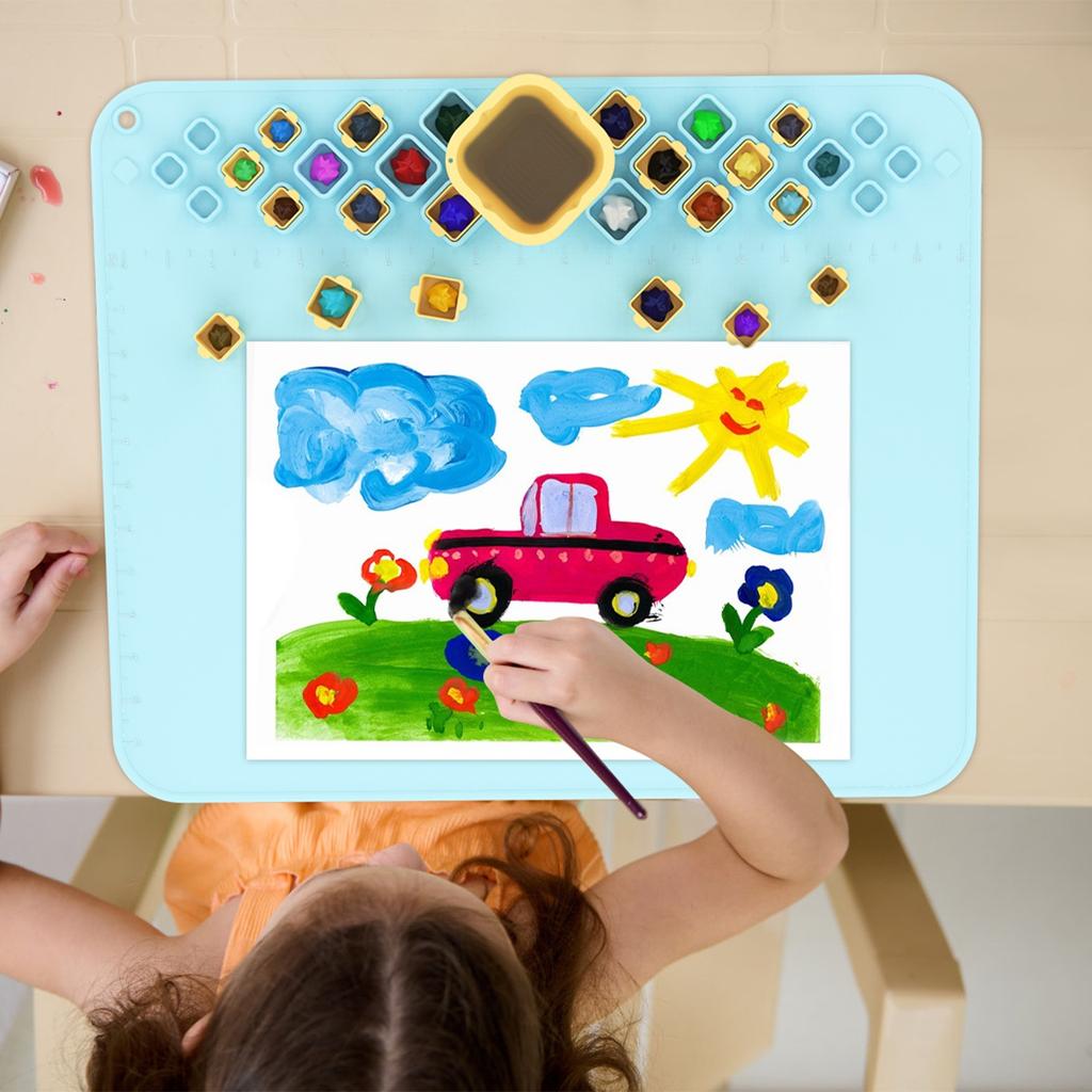 Kid Color Craft Educational Silicone Drawing Mat Washable Easy Clean Non-sticky Graffiti Reuse Pad Non Slip Painting Palette Cup