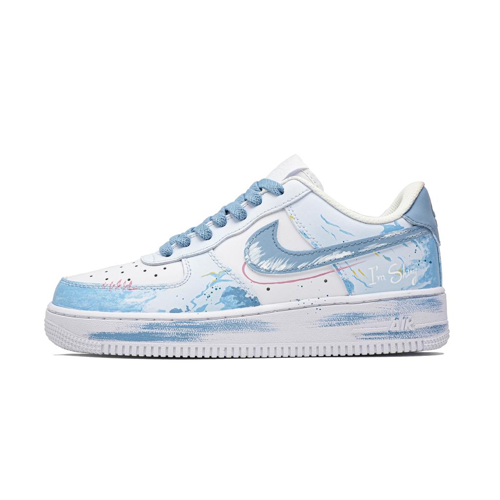 Nike Air Force 1 Cloud Galaxy, Footprint Innovation Коровья кожа Низкие кеды для скейтбординга Унисекс Небесно-голубой CW2288-111(Команда726-)