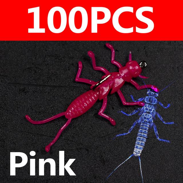 Bimoo 100 шт., мягкая приманка для ловли форели, маленькая приманка для ловли насекомых с крючком, сковорода для рыбалки