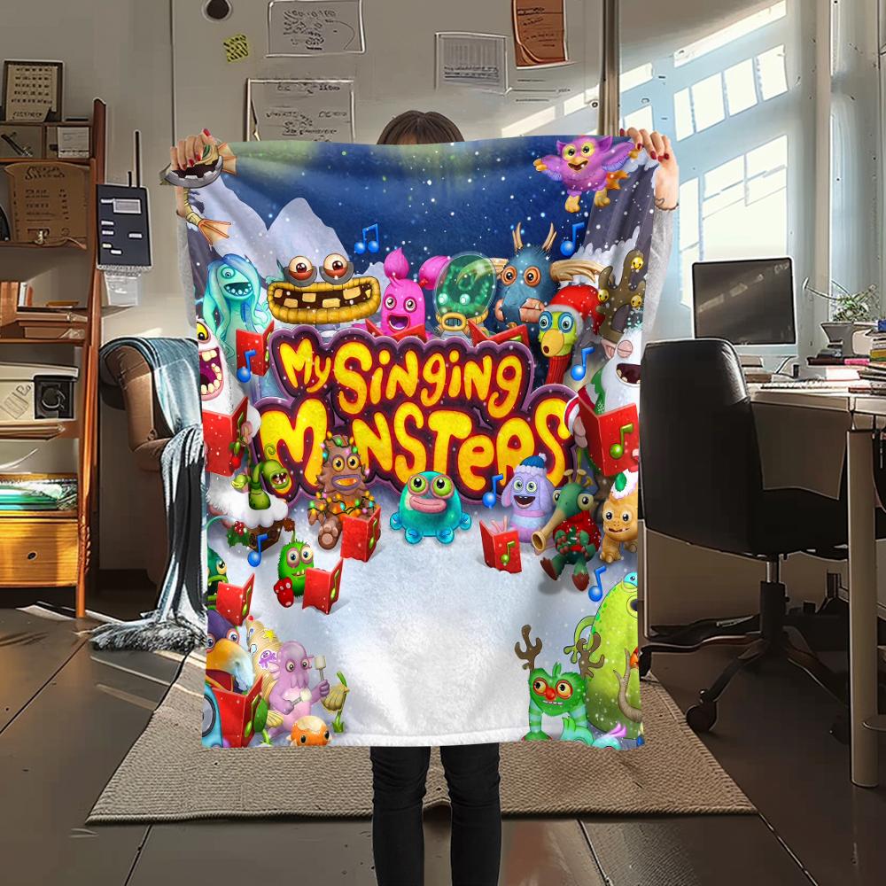 1 шт. Фланелевое одеяло с принтом My Singing Monsters, Высокое качество, Для всех сезонов, Декор для дома, Тепло и уют, Идеально для рождественских подарков