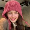 Yousheng Женская вязаная шапка на шнуровке однотонная с защитой ушей зимняя эластичная шапка для холодной погоды ветрозащитная шапка-ушанка