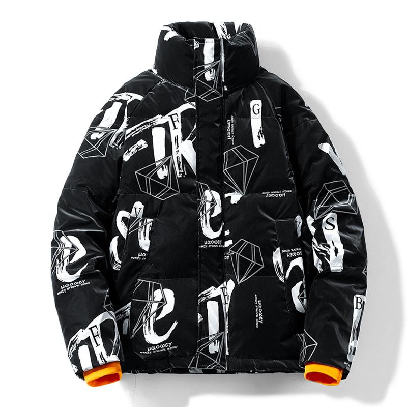 Мужская зимняя новая корейская версия утолщенный теплый воротник-стойка 90% белый утиный пух стильный пуховик с надписью пара пальто для мужчин