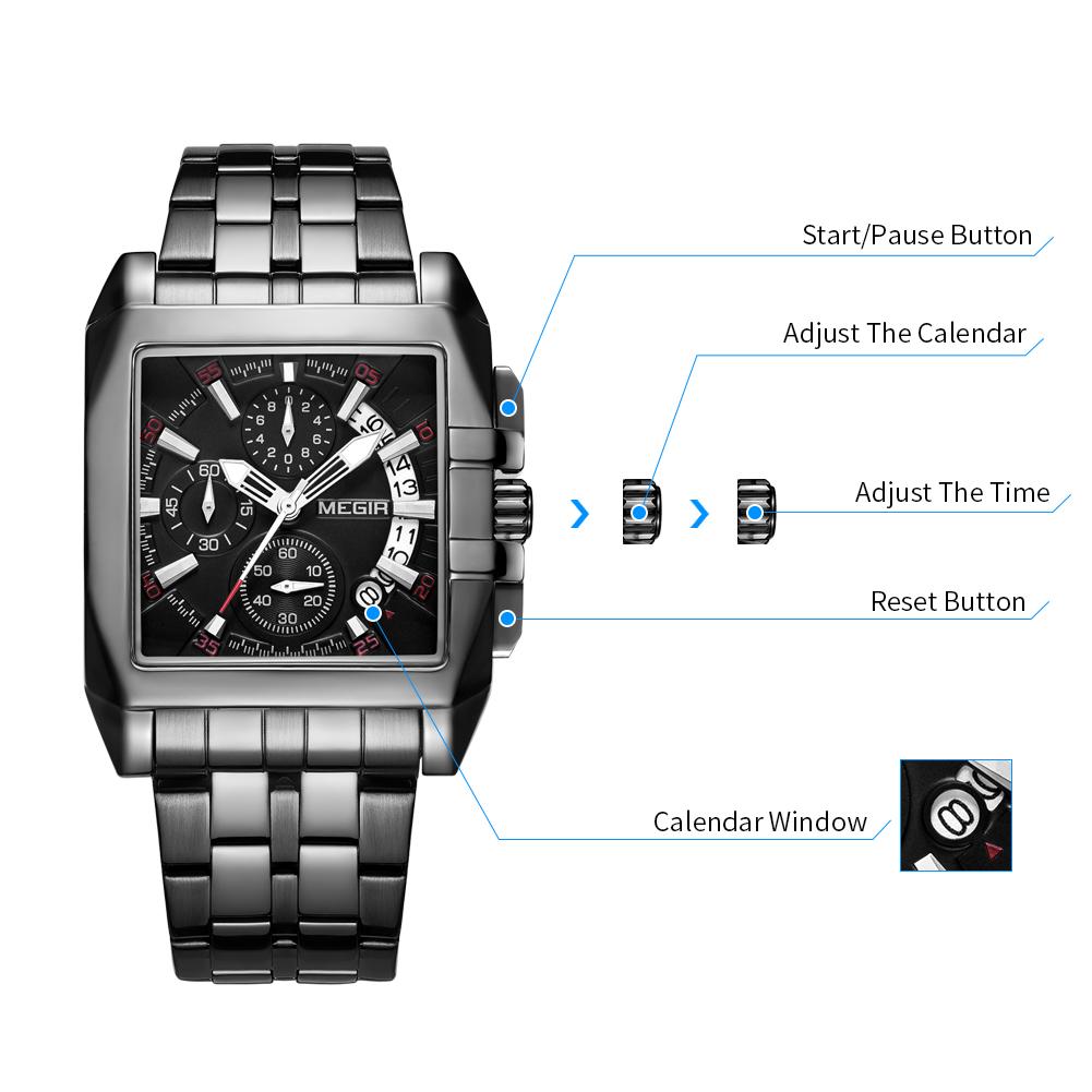 MEGIR Brand Original Men Chronograph Watches Luxury Business Casual Stainless Steel Quartz Wristwatch Waterproof Date Clock