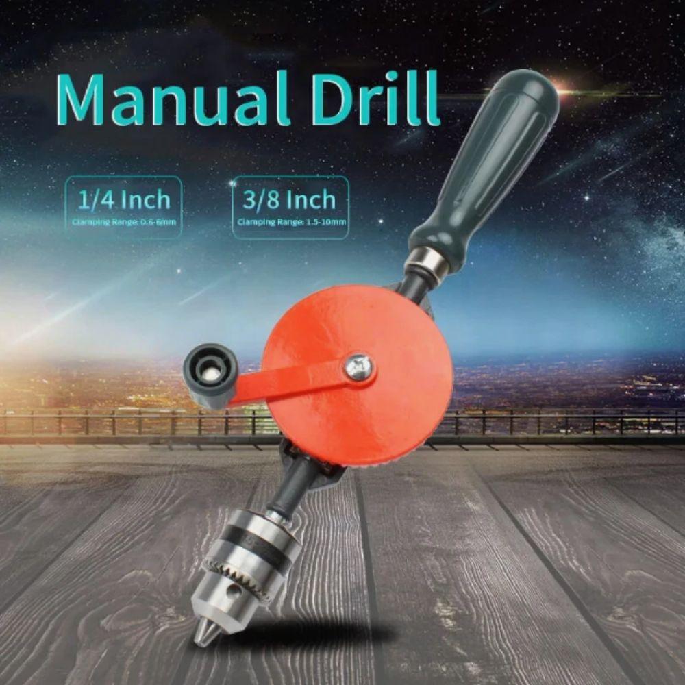 Double Pinions Hand Drill 1/4 Inch Clamping Range Hand Crank Drill 3/8 Inch Portable Design Manual Drill Wood Drilling
