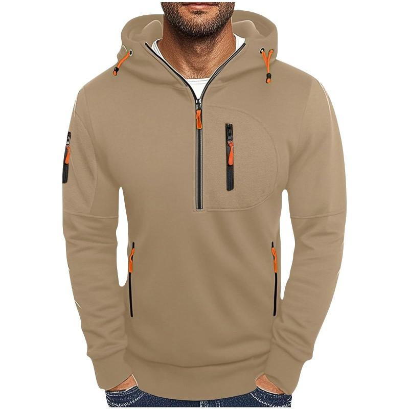Mens Hooded Zip-Up Sweatshirt With Multiple Pockets Lightweight Casual Long Sleeve Pullover