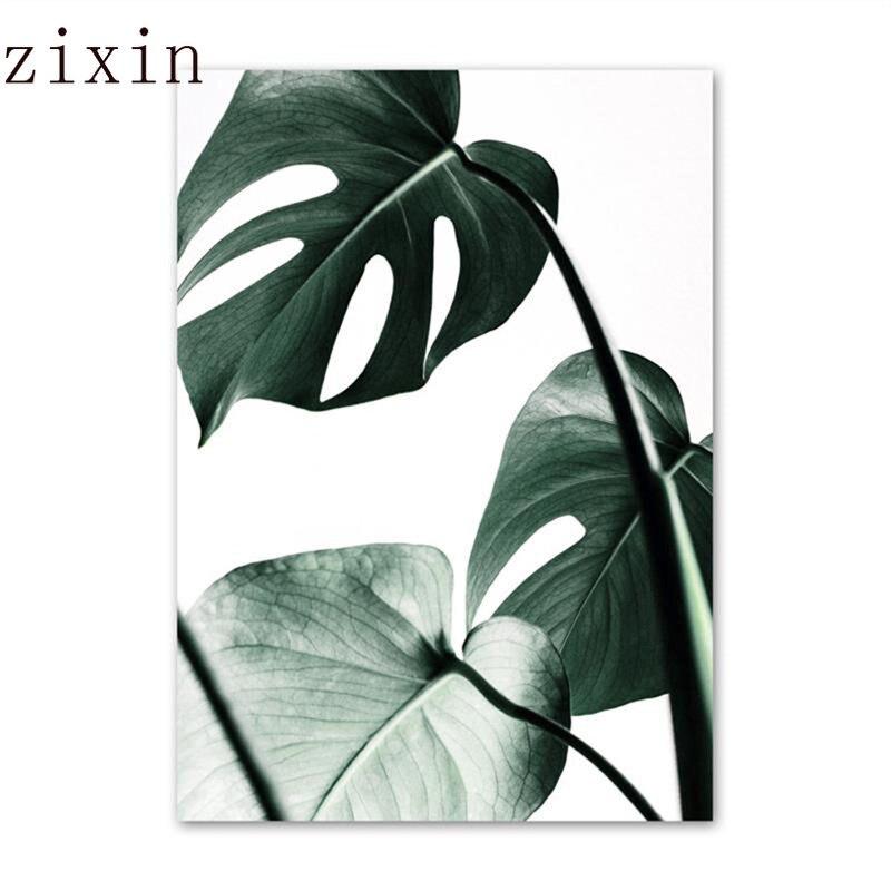 Зеленая картина Монстера с листьями эвкалипта, настенное искусство, холст, картина, скандинавский постер, чернильная ладонь для гостиной, спальни, домашний декор