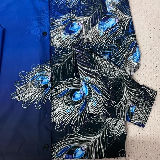 Women Spring Autumn Shirt Tops Lapel Long Sleeve Faux Gemstone Feather Print Single Breasted Shirt Streetwear