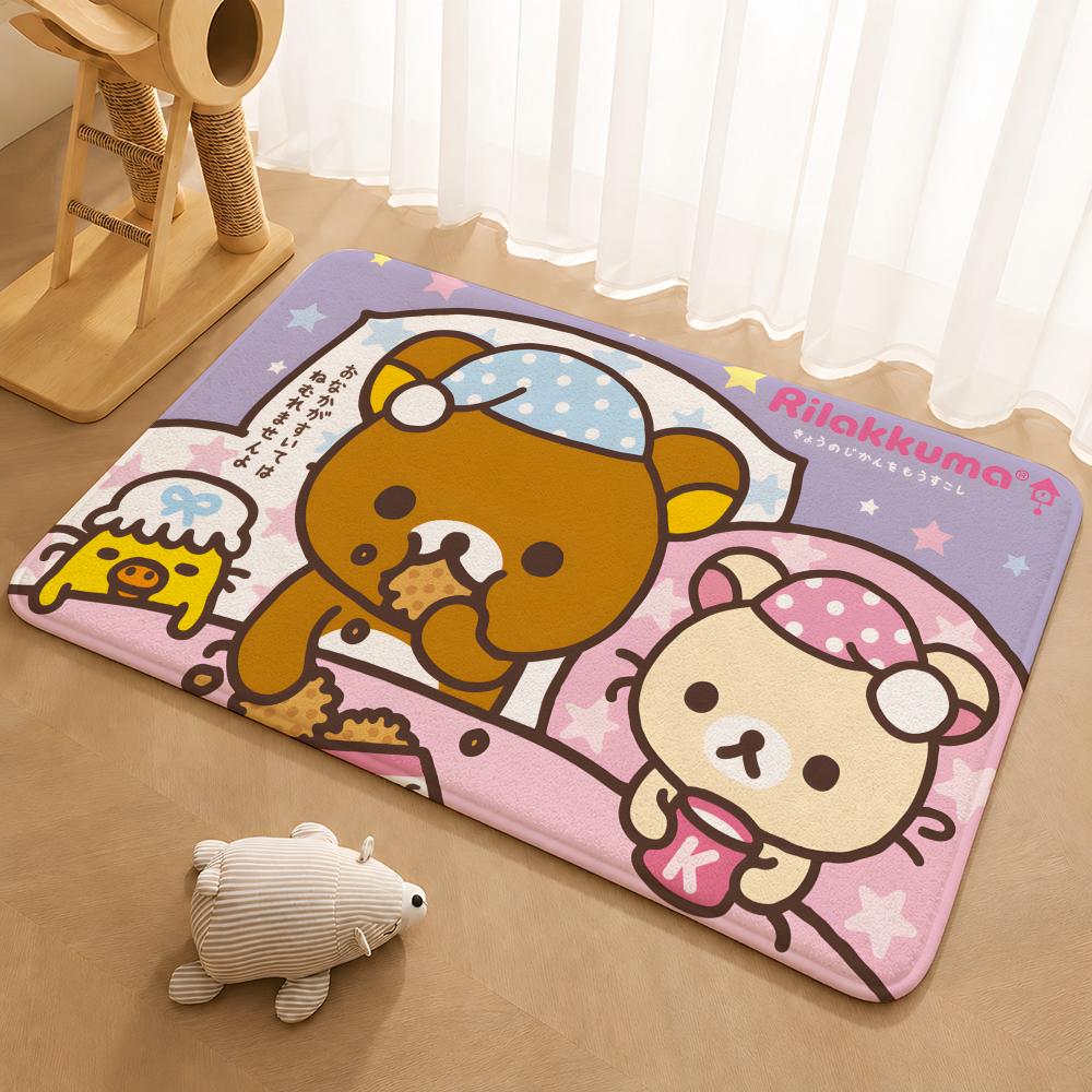 R-Rilakkuma Anime Floor Mat Floor Mat Soft Flannel Non-Slip Door Rug for Living Room
