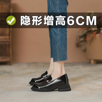 Маленькие кожаные туфли женские на толстой подошве, толстом каблуке, с внутренней высотой 6 см, универсальные, маленького размера 32334, черные, с круглым носком, с маленькой золотой монеткой