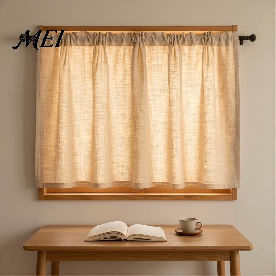 Semi-shading Curtain Linen Cafe Curtains, Sheer Short Tier Curtains for Small Windows, Solid Privacy Window Color Semi Blackout Kitchen Valances