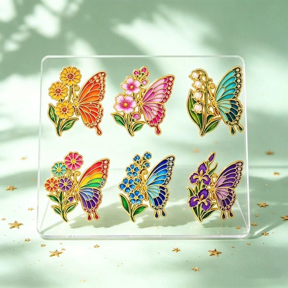 6Pcs Butterfly Shape Butterfly Pin Zinc Alloy Decor Badge Fashion Clothing Pin  Party Accessory
